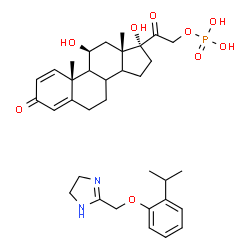 ChemSpider 2D Image | (8xi,9xi,11beta,14xi)-11,17-Dihydroxy-3,20-dioxopregna-1,4-dien-21-yl dihydrogen phosphate - 2-[(2-isopropylphenoxy)methyl]-4,5-dihydro-1H-imidazole (1:1) | C34H47N2O9P
