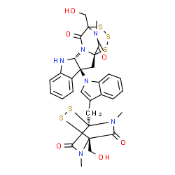 ChemSpider 2D Image | (1S,3S,11R)-14-(Hydroxymethyl)-3-(3-{[(1R,4R)-4-(hydroxymethyl)-5,7-dimethyl-6,8-dioxo-2,3-dithia-5,7-diazabicyclo[2.2.2]oct-1-yl]methyl}-1H-indol-1-yl)-19-methyl-15,16,17-trithia-10,12,19-triazapenta
cyclo[12.3.2.0~1,12~.0~3,11~.0~4,9~]nonadeca-4,6,8-triene-13,18-dione | C31H30N6O6S5