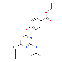ChemSpider 2D Image | Ethyl 4-({4-(isopropylamino)-6-[(2-methyl-2-propanyl)amino]-1,3,5-triazin-2-yl}oxy)benzoate | C19H27N5O3