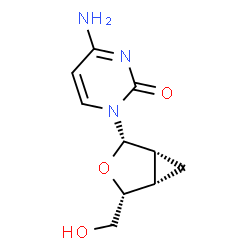ChemSpider 2D Image | 4-Amino-1-[(1R,2S,4R,5S)-4-(hydroxymethyl)-3-oxabicyclo[3.1.0]hex-2-yl]-2(1H)-pyrimidinone | C10H13N3O3