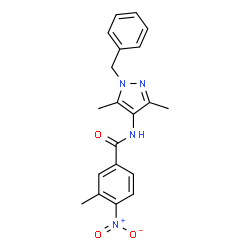 ChemSpider 2D Image | N-(1-Benzyl-3,5-dimethyl-1H-pyrazol-4-yl)-3-methyl-4-nitrobenzamide | C20H20N4O3