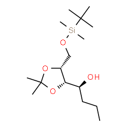 ChemSpider 2D Image | (1S)-1-[(4S,5R)-5-({[Dimethyl(2-methyl-2-propanyl)silyl]oxy}methyl)-2,2-dimethyl-1,3-dioxolan-4-yl]-1-butanol | C16H34O4Si