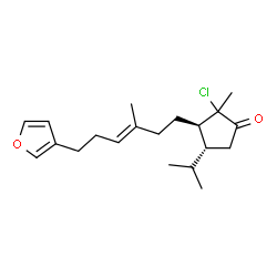 ChemSpider 2D Image | (3R,4R)-2-Chloro-3-[(3E)-6-(3-furyl)-3-methyl-3-hexen-1-yl]-4-isopropyl-2-methylcyclopentanone | C20H29ClO2