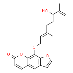 ChemSpider 2D Image | 9-{[(2E)-6-Hydroxy-3,7-dimethyl-2,7-octadien-1-yl]oxy}-7H-furo[3,2-g]chromen-7-one | C21H22O5