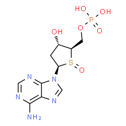 ChemSpider 2D Image | [(2R,3S,5R)-5-(6-Amino-9H-purin-9-yl)-3-hydroxy-1-oxidotetrahydro-2-thiophenyl]methyl dihydrogen phosphate | C10H14N5O6PS