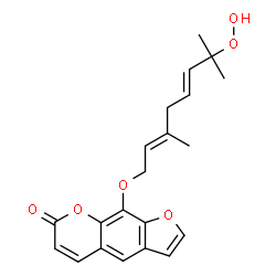 ChemSpider 2D Image | 9-{[(2E,5E)-7-Hydroperoxy-3,7-dimethyl-2,5-octadien-1-yl]oxy}-7H-furo[3,2-g]chromen-7-one | C21H22O6