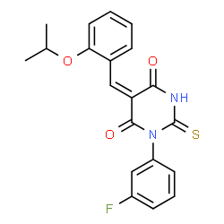 ChemSpider 2D Image | (5E)-1-(3-Fluorophenyl)-5-(2-isopropoxybenzylidene)-2-thioxodihydro-4,6(1H,5H)-pyrimidinedione | C20H17FN2O3S