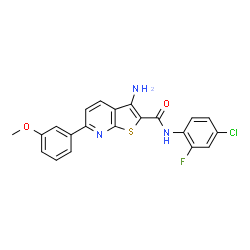 ChemSpider 2D Image | 3-Amino-N-(4-chloro-2-fluorophenyl)-6-(3-methoxyphenyl)thieno[2,3-b]pyridine-2-carboxamide | C21H15ClFN3O2S