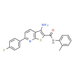 ChemSpider 2D Image | 3-Amino-6-(4-fluorophenyl)-N-(2-methylphenyl)thieno[2,3-b]pyridine-2-carboxamide | C21H16FN3OS
