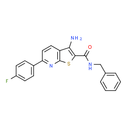 ChemSpider 2D Image | 3-Amino-N-benzyl-6-(4-fluorophenyl)thieno[2,3-b]pyridine-2-carboxamide | C21H16FN3OS