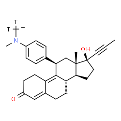ChemSpider 2D Image | (8S,11R,13S,14S,17S)-17-Hydroxy-13-methyl-11-(4-{methyl[(~3~H_3_)methyl]amino}phenyl)-17-(1-propyn-1-yl)-1,2,6,7,8,11,12,13,14,15,16,17-dodecahydro-3H-cyclopenta[a]phenanthren-3-one (non-preferred nam
e) | C29H32T3NO2