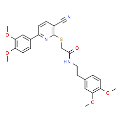 ChemSpider 2D Image | 2-{[3-Cyano-6-(3,4-dimethoxyphenyl)-2-pyridinyl]sulfanyl}-N-[2-(3,4-dimethoxyphenyl)ethyl]acetamide | C26H27N3O5S