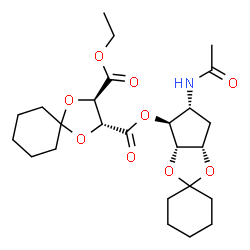ChemSpider 2D Image | (3a'S,4'S,5'R,6a'S)-5'-Acetamidotetrahydro-3a'H-spiro[cyclohexane-1,2'-cyclopenta[d][1,3]dioxol]-4'-yl ethyl (2R,3R)-1,4-dioxaspiro[4.5]decane-2,3-dicarboxylate | C25H37NO9