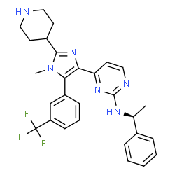 ChemSpider 2D Image | 4-{1-Methyl-2-(4-piperidinyl)-5-[3-(trifluoromethyl)phenyl]-1H-imidazol-4-yl}-N-[(1S)-1-phenylethyl]-2-pyrimidinamine | C28H29F3N6