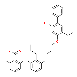 ChemSpider 2D Image | 2-(3-{3-[(5-Ethyl-2-hydroxy-4-biphenylyl)oxy]propoxy}-2-propylphenoxy)-6-fluorobenzoic acid | C33H33FO6