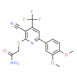 ChemSpider 2D Image | 2-{[3-Cyano-6-(3,4-dimethoxyphenyl)-4-(trifluoromethyl)-2-pyridinyl]sulfanyl}acetamide | C17H14F3N3O3S