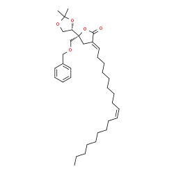 ChemSpider 2D Image | (3E,5R)-5-[(Benzyloxy)methyl]-5-[(4S)-2,2-dimethyl-1,3-dioxolan-4-yl]-3-[(9Z)-9-octadecen-1-ylidene]dihydro-2(3H)-furanone | C35H54O5