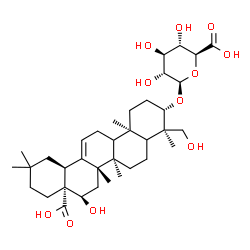 ChemSpider 2D Image | (3beta,5xi,9xi,16alpha)-16,23,28-Trihydroxy-28-oxoolean-12-en-3-yl beta-D-glucopyranosiduronic acid | C36H56O11