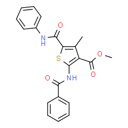 ChemSpider 2D Image | Methyl 2-(benzoylamino)-4-methyl-5-(phenylcarbamoyl)-3-thiophenecarboxylate | C21H18N2O4S