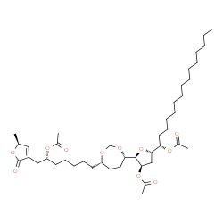 ChemSpider 2D Image | (1S)-1-{(2S,4R,5R)-4-Acetoxy-5-[(4S,7S)-7-{(6R)-6-acetoxy-7-[(5S)-5-methyl-2-oxo-2,5-dihydro-3-furanyl]heptyl}-1,3-dioxepan-4-yl]tetrahydro-2-furanyl}pentadecyl acetate | C42H70O11