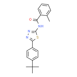 ChemSpider 2D Image | 2-Methyl-N-{5-[4-(2-methyl-2-propanyl)phenyl]-1,3,4-thiadiazol-2-yl}benzamide | C20H21N3OS
