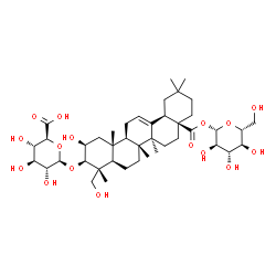 ChemSpider 2D Image | (2S,3S,4S,5R,6R)-6-[[(2S,3R,4R,4aR,6aR,6bS,8aS,12aR,14aR,14bR)-2-hydroxy-4-(hydroxymethyl)-4,6a,6b,11,11,14b-hexamethyl-8a-[(2S,3R,4S,5S,6R)-3,4,5-trihydroxy-6-(hydroxymethyl)tetrahydropyran-2-yl]oxycarbonyl-1,2,3,4a,5,6,7,8,9,10,12,12a,14,14a-tetradecahydropicen-3-yl]oxy]-3,4,5-trihydroxy-tetrahydropyran-2-carboxylic acid | C42H66O16