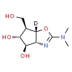 ChemSpider 2D Image | (3aR,4R,5R,6R,6aS)-2-(Dimethylamino)-6-(hydroxymethyl)(6a-~2~H)-4,5,6,6a-tetrahydro-3aH-cyclopenta[d][1,3]oxazole-4,5-diol | C9H15DN2O4