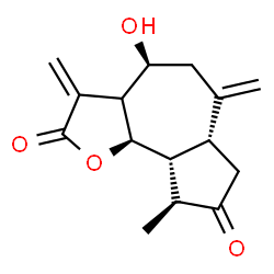 ChemSpider 2D Image | (4S,6aR,9S,9aR,9bR)-4-Hydroxy-9-methyl-3,6-bis(methylene)octahydroazuleno[4,5-b]furan-2,8(3H,4H)-dione | C15H18O4