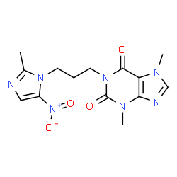 ChemSpider 2D Image | 3,7-Dimethyl-1-[3-(2-methyl-5-nitro-1H-imidazol-1-yl)propyl]-3,7-dihydro-1H-purine-2,6-dione | C14H17N7O4