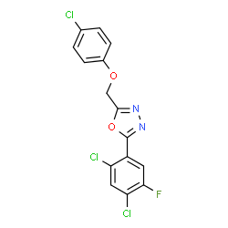 ChemSpider 2D Image | 2-[(4-Chlorophenoxy)methyl]-5-(2,4-dichloro-5-fluorophenyl)-1,3,4-oxadiazole | C15H8Cl3FN2O2