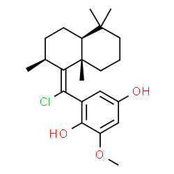 ChemSpider 2D Image | 2-{(E)-Chloro[(2S,4aS,8aS)-2,5,5,8a-tetramethyloctahydro-1(2H)-naphthalenylidene]methyl}-6-methoxy-1,4-benzenediol | C22H31ClO3