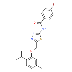 ChemSpider 2D Image | 4-Bromo-N-{5-[(2-isopropyl-5-methylphenoxy)methyl]-1,3,4-thiadiazol-2-yl}benzamide | C20H20BrN3O2S