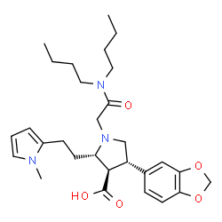ChemSpider 2D Image | (2S,3R,4S)-4-(1,3-Benzodioxol-5-yl)-1-[2-(dibutylamino)-2-oxoethyl]-2-[2-(1-methyl-1H-pyrrol-2-yl)ethyl]-3-pyrrolidinecarboxylic acid | C29H41N3O5