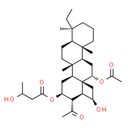 ChemSpider 2D Image | (2R,2aS,3S,4S,5aS,5bR,7aS,8S,11aS,11bR,13S,13aS)-13-Acetoxy-3-acetyl-8-ethyl-2-hydroxy-5b,8,11a-trimethyloctadecahydro-1H-cyclobuta[i]chrysen-4-yl 3-hydroxybutanoate | C33H52O7