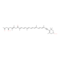 ChemSpider 2D Image | (4R,6E,10E,12E,14E,16E,18E,20E,22E)-4-Hydroxy-25-[(4R)-4-hydroxy-2,6,6-trimethyl-1-cyclohexen-1-yl]-6,7,10,14,19,23-hexamethyl-6,10,12,14,16,18,20,22-pentacosaoctaen-24-yne-2,9-dione | C40H54O4
