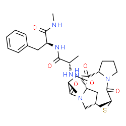 ChemSpider 2D Image | N-{[(1S,3R,9S,12R,15S)-3,12-Dimethyl-4,10,13-trioxo-2-thia-5,11,14-triazatricyclo[12.2.1.0~5,9~]heptadec-15-yl]carbonyl}-L-alanyl-N-methyl-L-phenylalaninamide | C29H40N6O6S