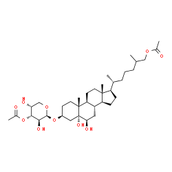 ChemSpider 2D Image | (3beta,5alpha,6beta)-3-[(3-O-Acetyl-beta-D-arabinopyranosyl)oxy]-5,6-dihydroxycholestan-27-yl acetate | C36H60O10