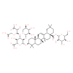 ChemSpider 2D Image | (2S,3S,4S,5R,6R)-6-[[(3S,6aR,6bS,8aS,12aS,14aR,14bR)-4,4,6a,6b,11,11,14b-heptamethyl-8a-[(2S,3R,4S,5S,6R)-3,4,5-trihydroxy-6-(hydroxymethyl)tetrahydropyran-2-yl]oxycarbonyl-1,2,3,4a,5,6,7,8,9,10,12,12a,14,14a-tetradecahydropicen-3-yl]oxy]-4-[(1S,2R)-1-(carboxymethyloxy)-2,3-dihydroxy-3-oxo-propoxy]-3-hydroxy-5-[(2S,3R,4S,5R)-3,4,5-trihydroxytetrahydropyran-2-yl]oxy-tetrahydropyran-2-carboxylic acid | C52H80O24