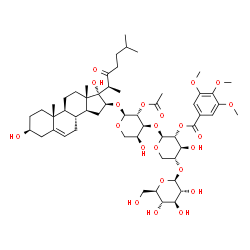 ChemSpider 2D Image | (3beta,16beta)-3,17-Dihydroxy-22-oxocholest-5-en-16-yl beta-D-glucopyranosyl-(1->4)-2-O-(3,4,5-trimethoxybenzoyl)-beta-D-xylopyranosyl-(1->3)-2-O-acetyl-alpha-L-arabinopyranoside | C55H82O22