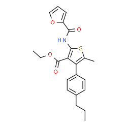 ChemSpider 2D Image | Ethyl 2-(2-furoylamino)-5-methyl-4-(4-propylphenyl)-3-thiophenecarboxylate | C22H23NO4S