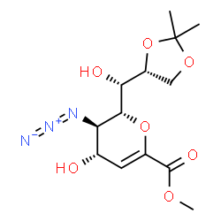 ChemSpider 2D Image | Methyl (6R)-2,6-anhydro-5-azido-3,5-dideoxy-6-[(S)-[(4R)-2,2-dimethyl-1,3-dioxolan-4-yl](hydroxy)methyl]-L-threo-hex-2-enonate | C13H19N3O7