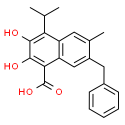 ChemSpider 2D Image | 7-Benzyl-2,3-dihydroxy-4-isopropyl-6-methyl-1-naphthoic acid | C22H22O4
