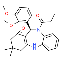 ChemSpider 2D Image | (11R)-11-(2,3-Dimethoxyphenyl)-3,3-dimethyl-10-propionyl-2,3,4,5,10,11-hexahydro-1H-dibenzo[b,e][1,4]diazepin-1-one | C26H30N2O4