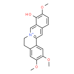 ChemSpider 2D Image | 9-Hydroxy-2,3,10-trimethoxy-5,6-dihydroisoquinolino[3,2-a]isoquinolinium | C20H20NO4