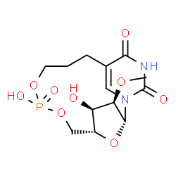 ChemSpider 2D Image | (2R,3R,4R,5R)-4,8-Dihydroxy-3-methoxy-7,9,18-trioxa-1,15-diaza-8-phosphatricyclo[11.3.1.1~2,5~]octadec-13(17)-ene-14,16-dione 8-oxide | C13H19N2O9P