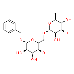 ChemSpider 2D Image | Benzyl 6-O-(6-deoxy-alpha-L-mannopyranosyl)-beta-D-glucopyranoside | C19H28O10