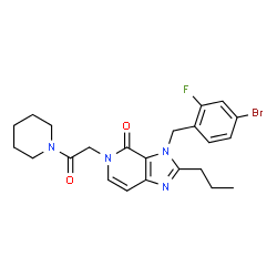 ChemSpider 2D Image | 3-(4-Bromo-2-fluorobenzyl)-5-[2-oxo-2-(1-piperidinyl)ethyl]-2-propyl-3,5-dihydro-4H-imidazo[4,5-c]pyridin-4-one | C23H26BrFN4O2