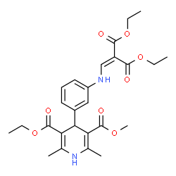 ChemSpider 2D Image | Ethyl methyl 4-(3-{[3-ethoxy-2-(ethoxycarbonyl)-3-oxo-1-propen-1-yl]amino}phenyl)-2,6-dimethyl-1,4-dihydro-3,5-pyridinedicarboxylate | C26H32N2O8