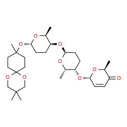 ChemSpider 2D Image | (2S,6R)-2-Methyl-6-{[(2S,3S,6S)-2-methyl-6-({(2S,3S,6S)-2-methyl-6-[(3,3,9-trimethyl-1,5-dioxaspiro[5.5]undec-9-yl)oxy]tetrahydro-2H-pyran-3-yl}oxy)tetrahydro-2H-pyran-3-yl]oxy}-2H-pyran-3(6H)-one | C30H48O9