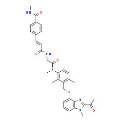 ChemSpider 2D Image | 4-[(1E)-3-({2-[(3-{[(2-Acetyl-1-methyl-1H-benzimidazol-4-yl)oxy]methyl}-2,4-dimethylphenyl)(methyl)amino]-2-oxoethyl}amino)-3-oxo-1-propen-1-yl]-N-methylbenzamide | C33H35N5O5